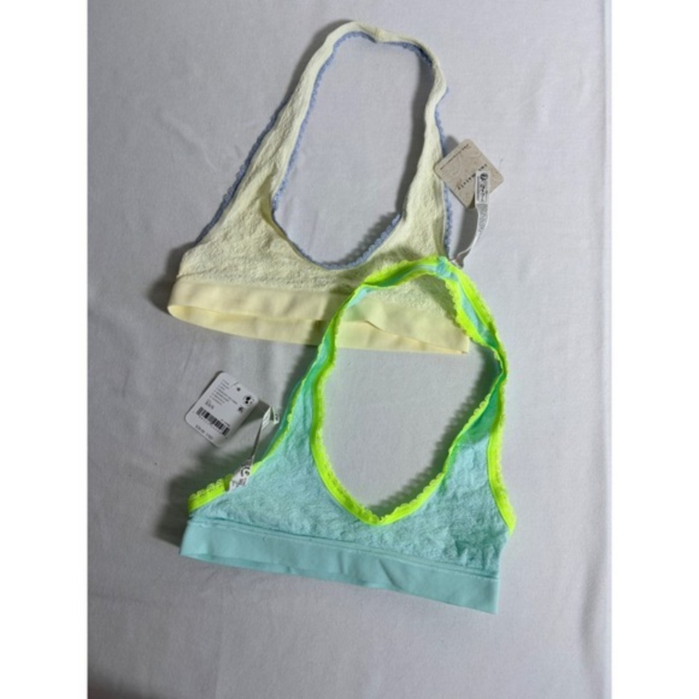 Free People Intimately Halter Bralette XS Small cream blue NEW Lace Trim 2 Pack
